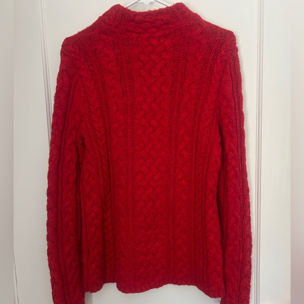 Lands' End Women's Red Cable Knit Sweater